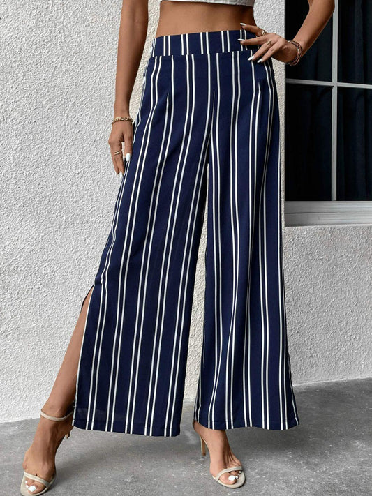 Perfee Striped Slit Wide Leg Pants - Clothes For Her Online Store