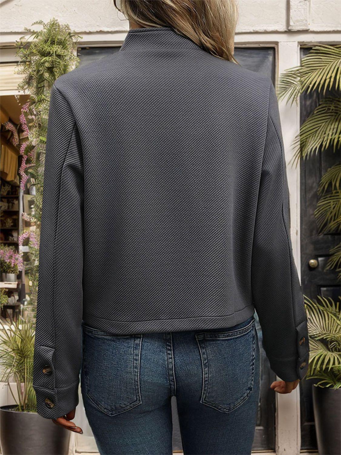 Perfee Textured Button Up Long Sleeve Jacket - Clothes For Her Online Store