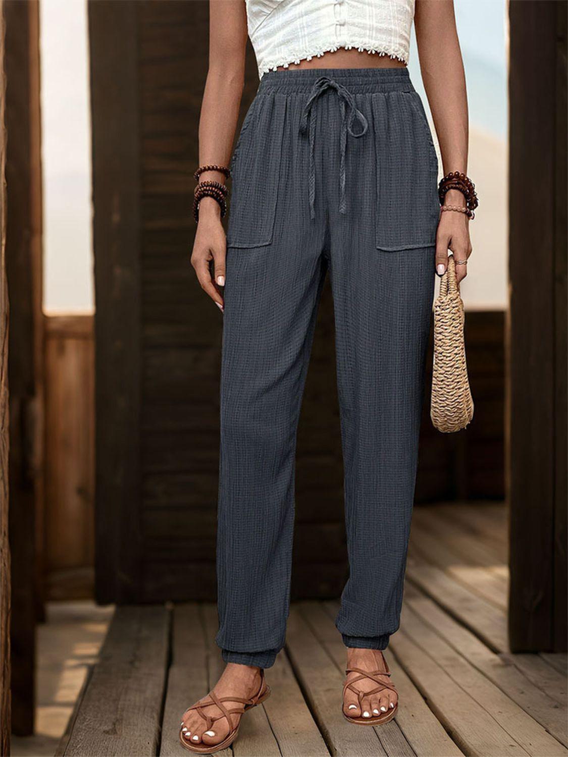 Perfee Textured High Waist Joggers - Clothes For Her Online Store