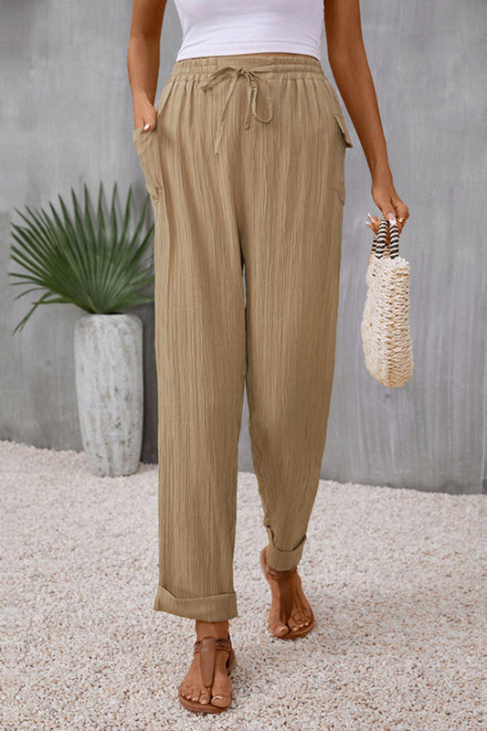 Perfee Tie Waist Pocketed Long Pants - Clothes For Her Online Store