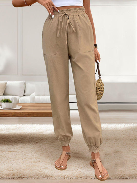 Perfee Tied Elastic Waist Pants with Pockets - Clothes For Her Online Store