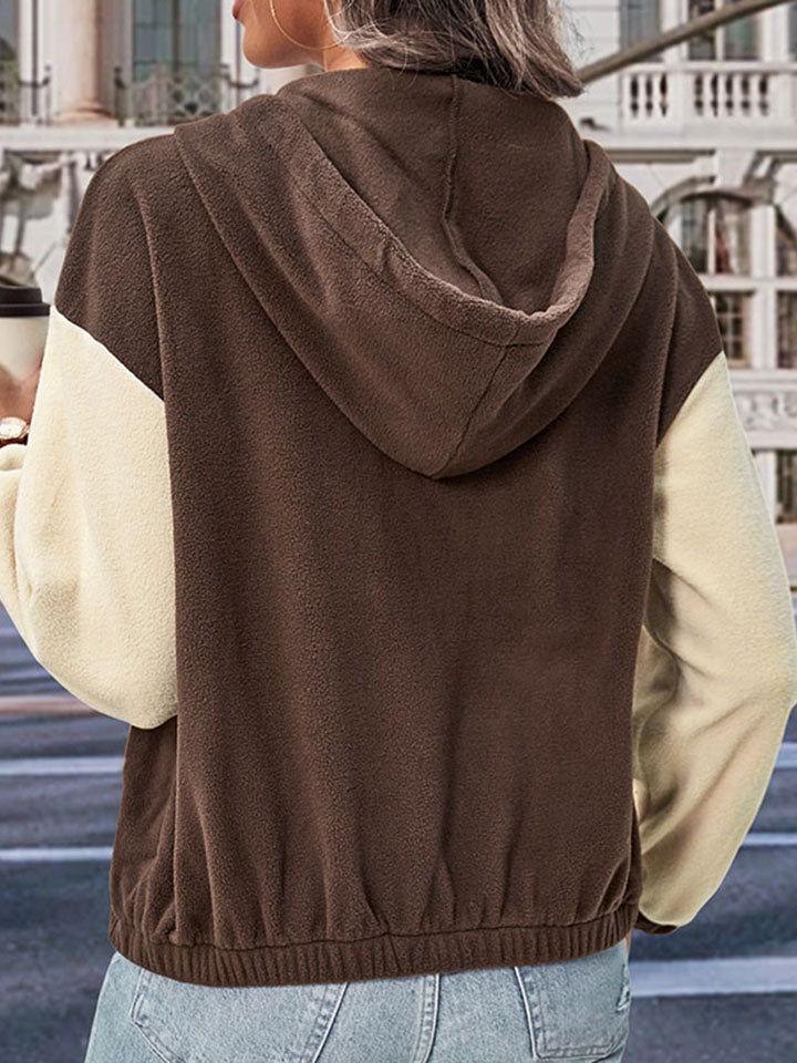 Perfee Two-Tone Zip-Up Dropped Shoulder Hooded Jacket - Clothes For Her Online Store