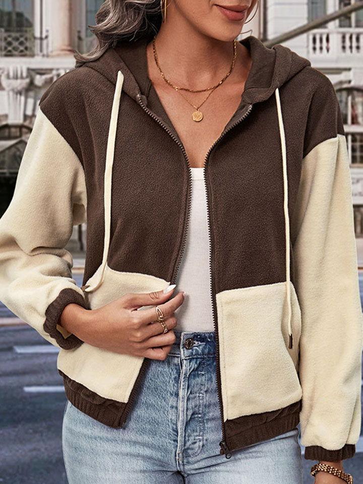 Perfee Two-Tone Zip-Up Dropped Shoulder Hooded Jacket - Clothes For Her Online Store