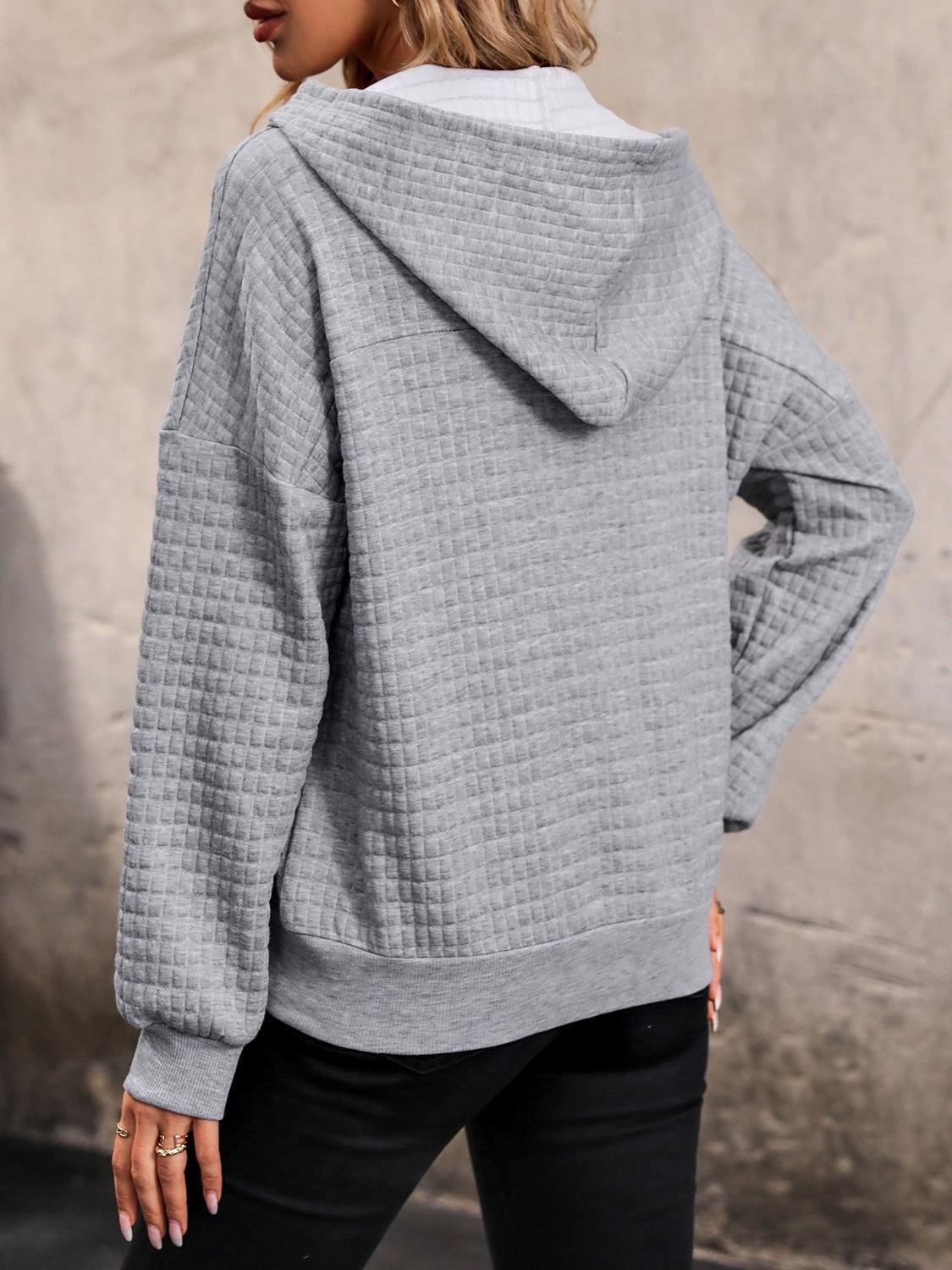Perfee Waffle-Knit Half Button Hoodie - Clothes For Her Online Store