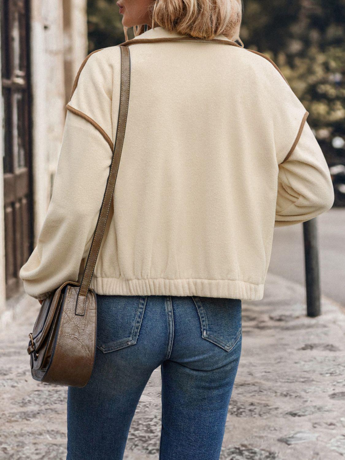Perfee Zip Up Dropped Shoulder Polar Fleece Jacket - Clothes For Her Online Store