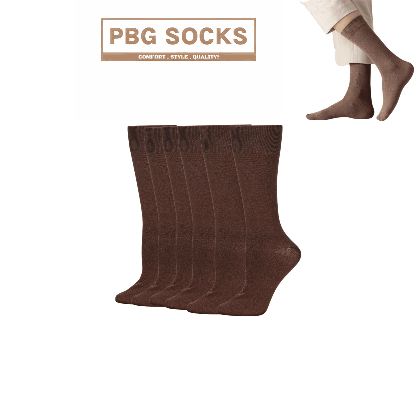 PBG Cotton Blend Men's Dress Socks, 3 Pairs, Brown, Size 10-13