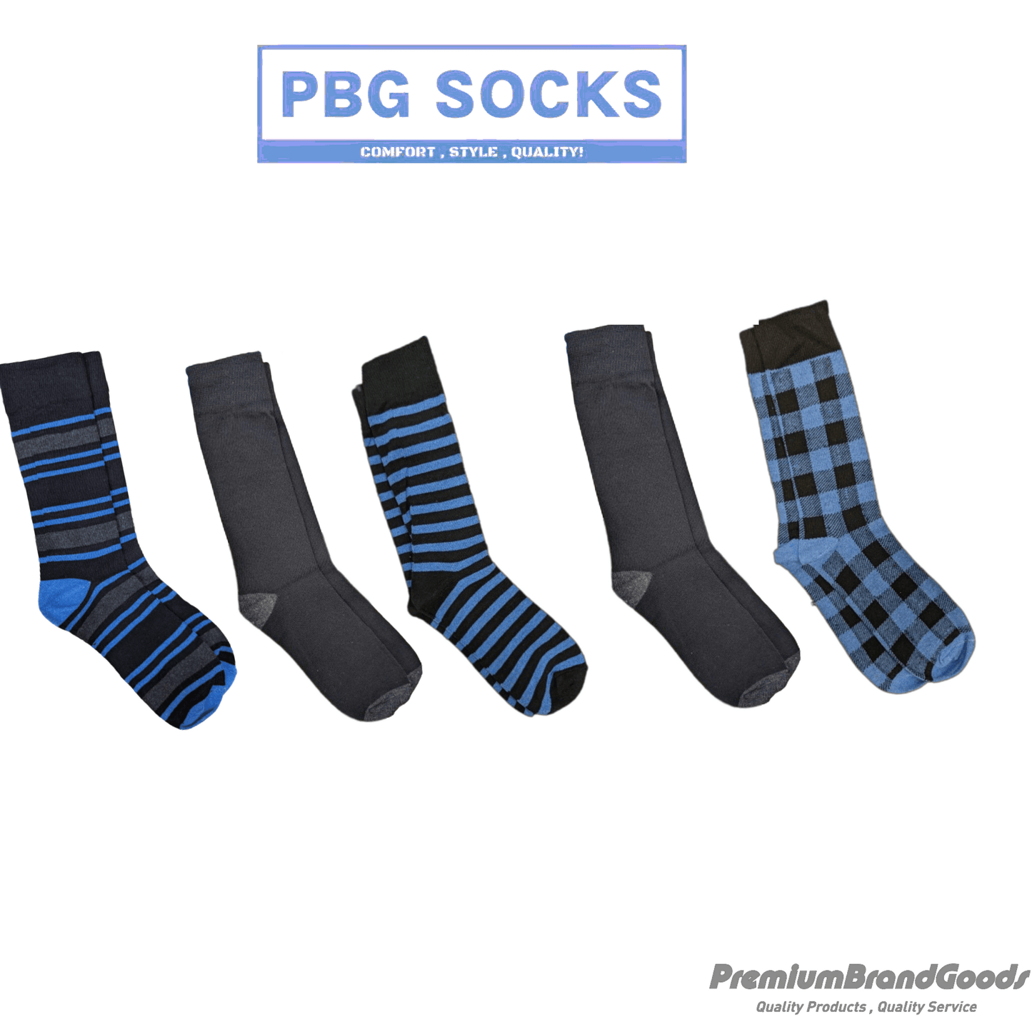 PBG Best Mens Dress Socks - 5-Pack, Black/Blue, Sizes 10-13, Stylish &