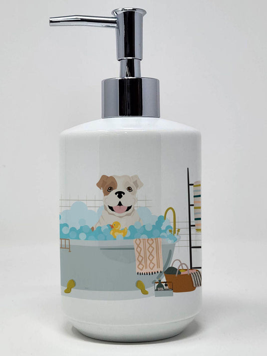 Piebald English Bulldog Ceramic Soap Dispenser Hand Soap Dispenser Pump Bottles for Bathroom Kitchen, Empty Refillable Liquid Soap Container - Clothes For Her Online Store