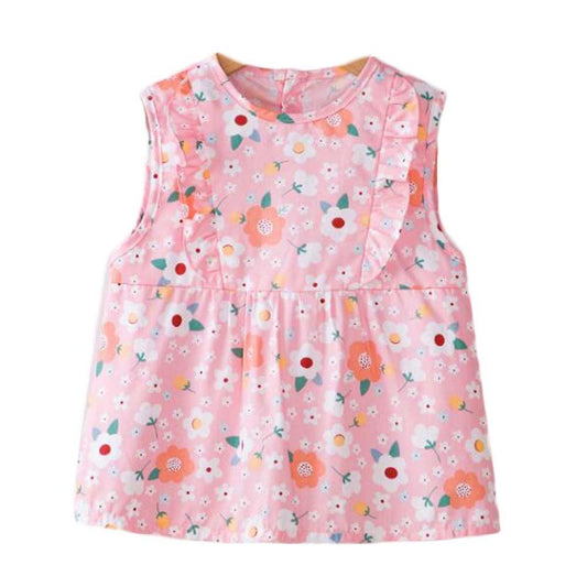 Pink Flora Baby's Inner Waterproof Apron Eating Smock Girl's Princess Smock Sleeveless Bib - Clothes For Her Online Store