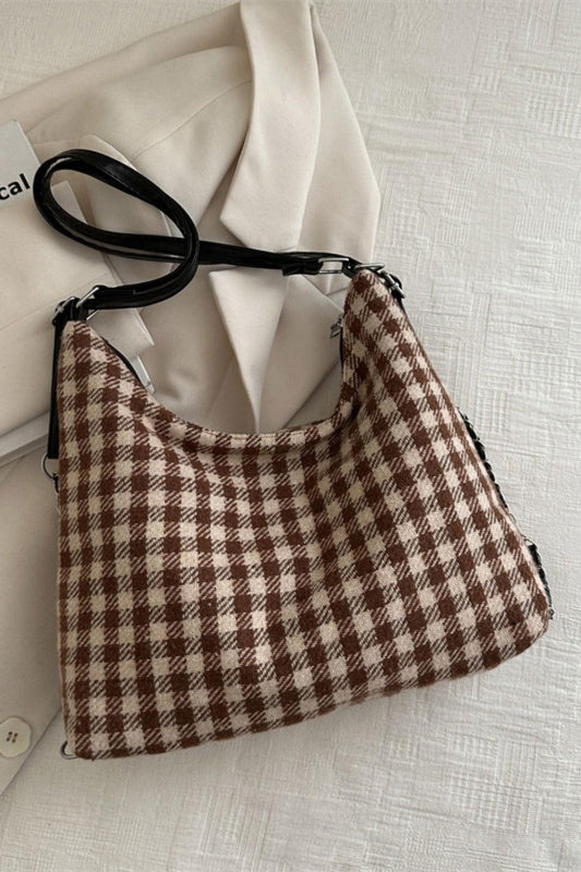 Plaid Adjustable Strap Handbag - Clothes For Her Online Store