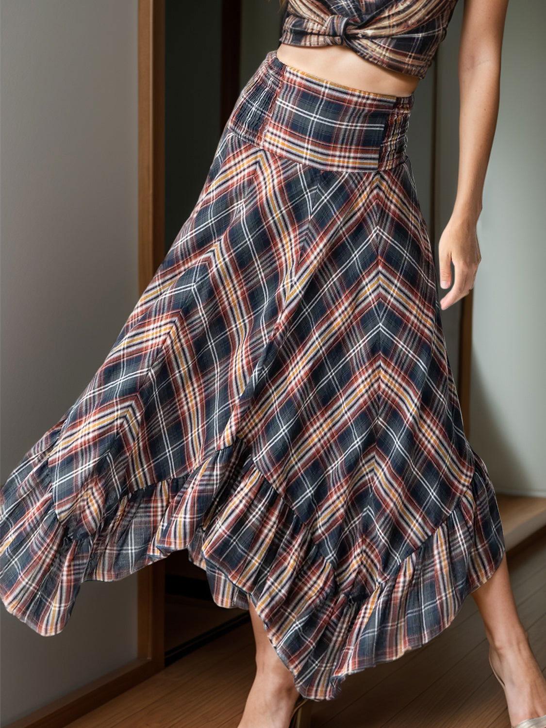 Plaid Asymmetrical Ruffle Hem Skirt - Clothes For Her Online Store