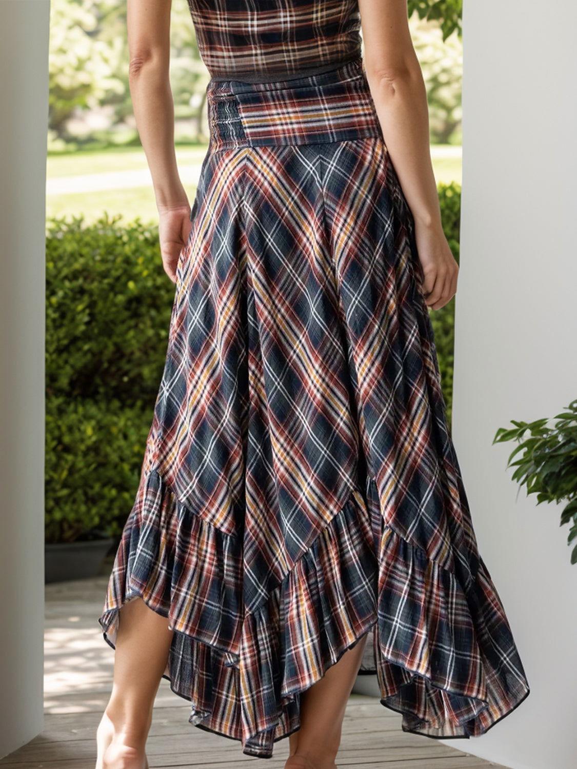 Plaid Asymmetrical Ruffle Hem Skirt - Clothes For Her Online Store