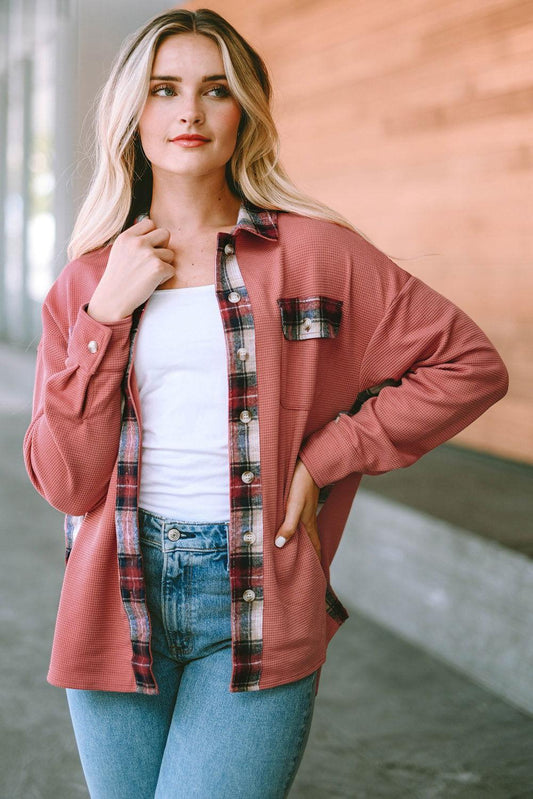 Plaid Button Down Collared Jacket - Clothes For Her Online Store