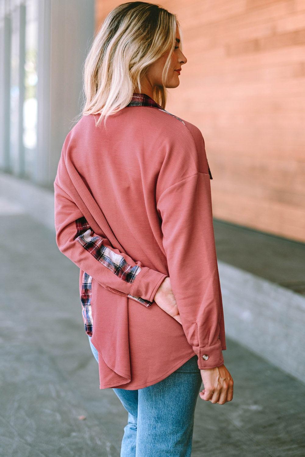 Plaid Button Down Collared Jacket - Clothes For Her Online Store