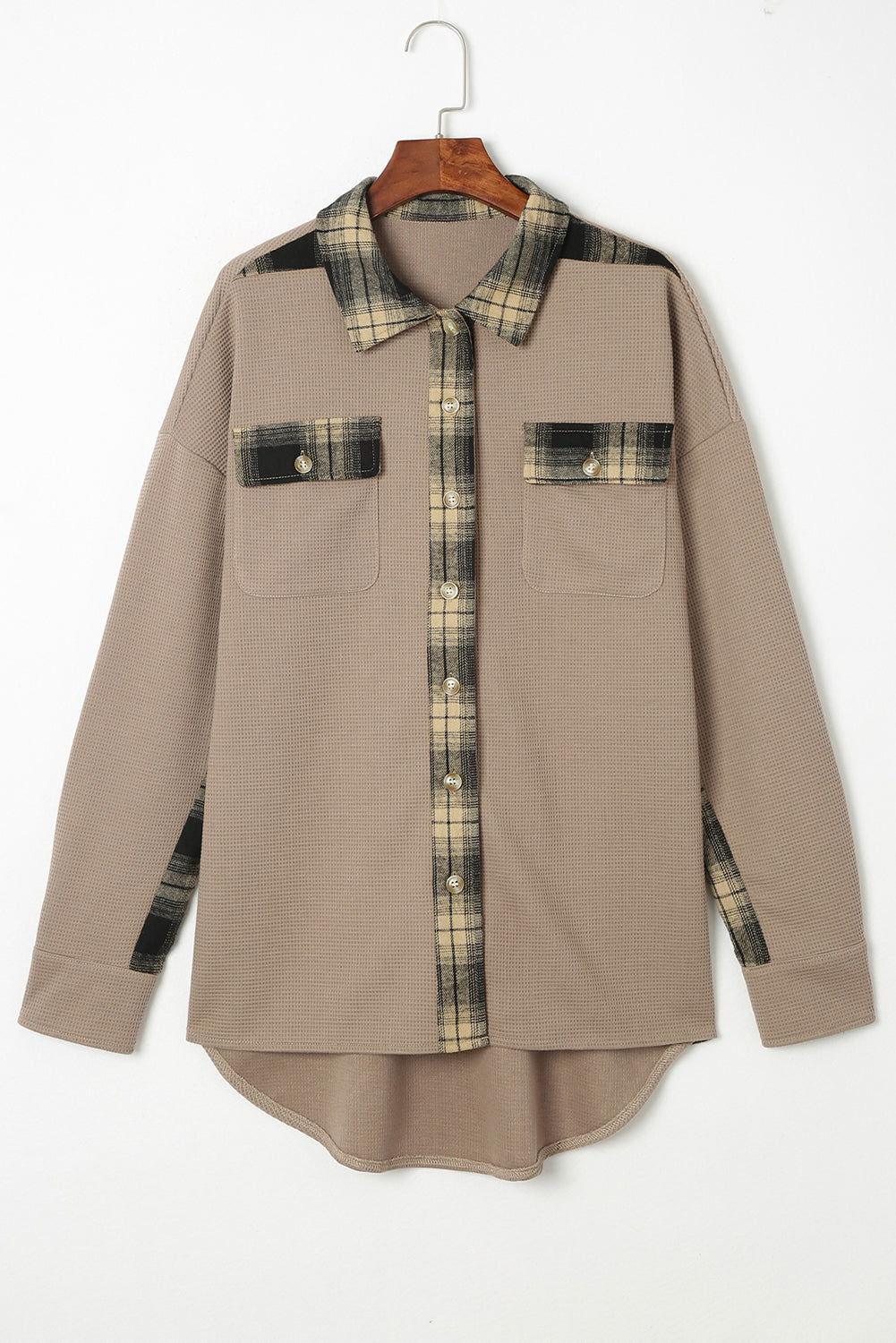 Plaid Button Down Collared Jacket - Clothes For Her Online Store
