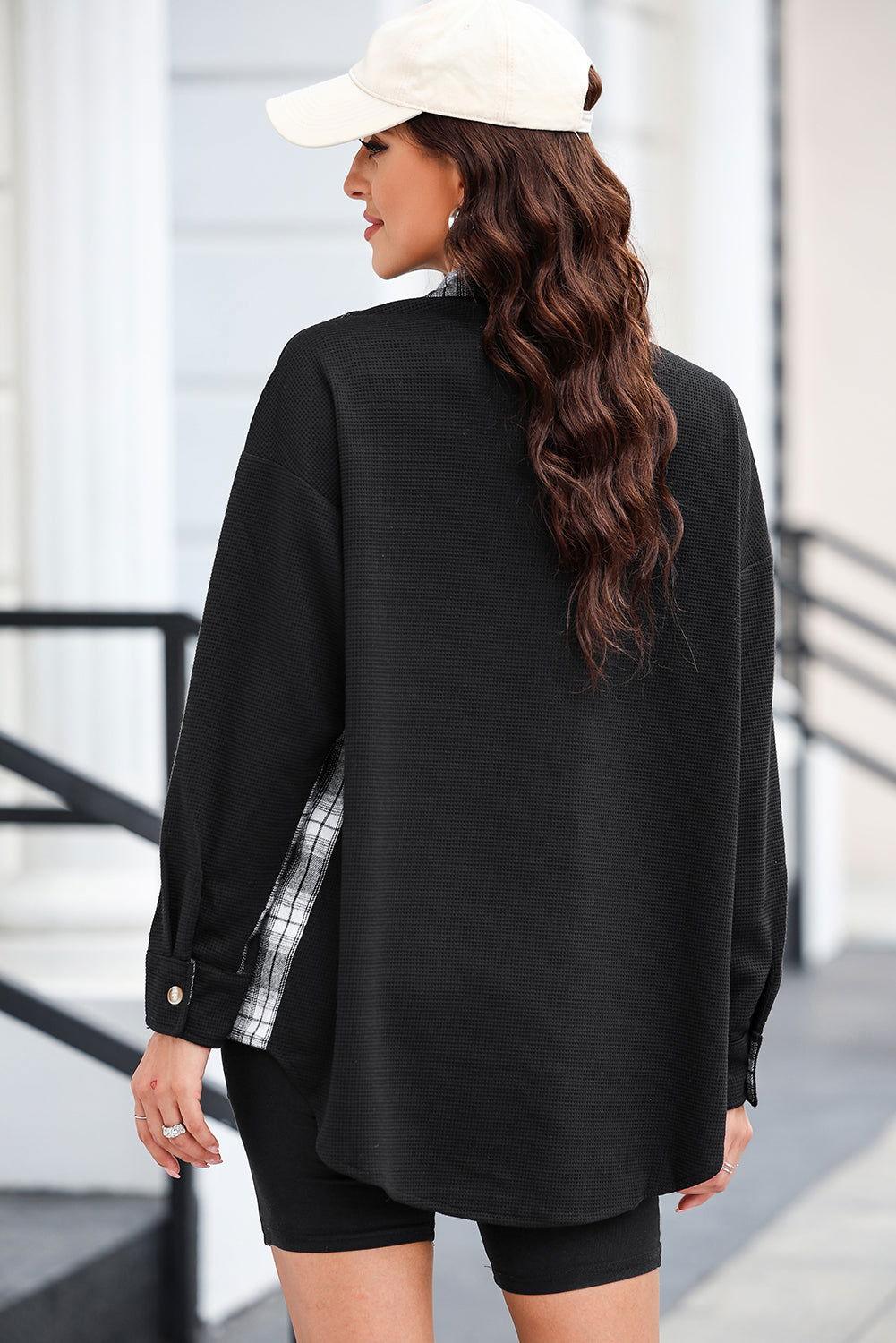 Plaid Button Down Collared Jacket - Clothes For Her Online Store