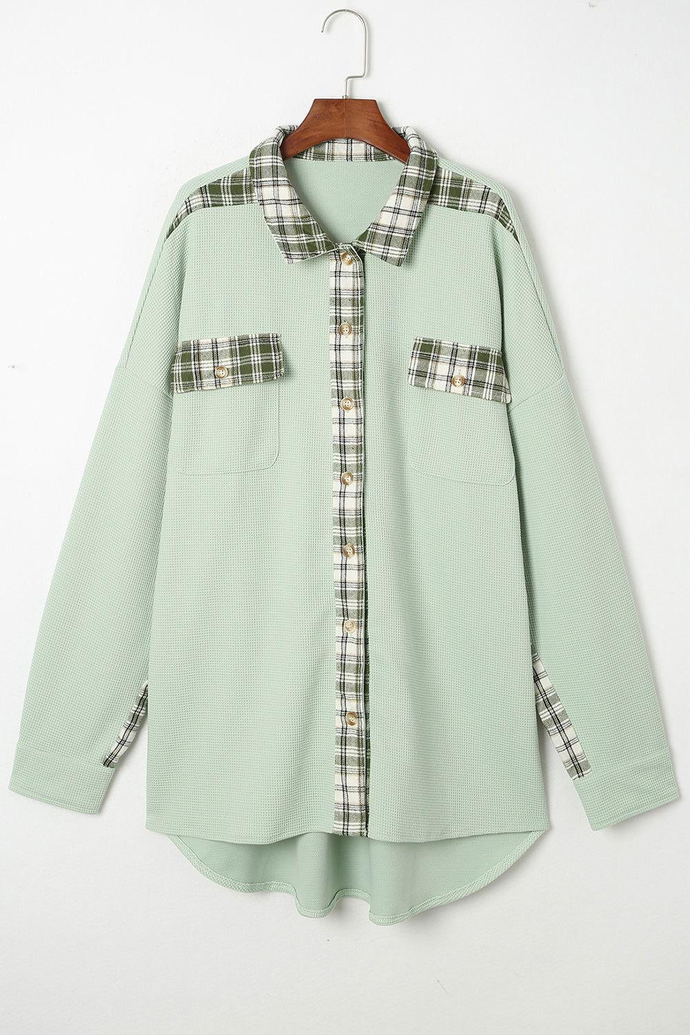 Plaid Button Down Collared Jacket - Clothes For Her Online Store