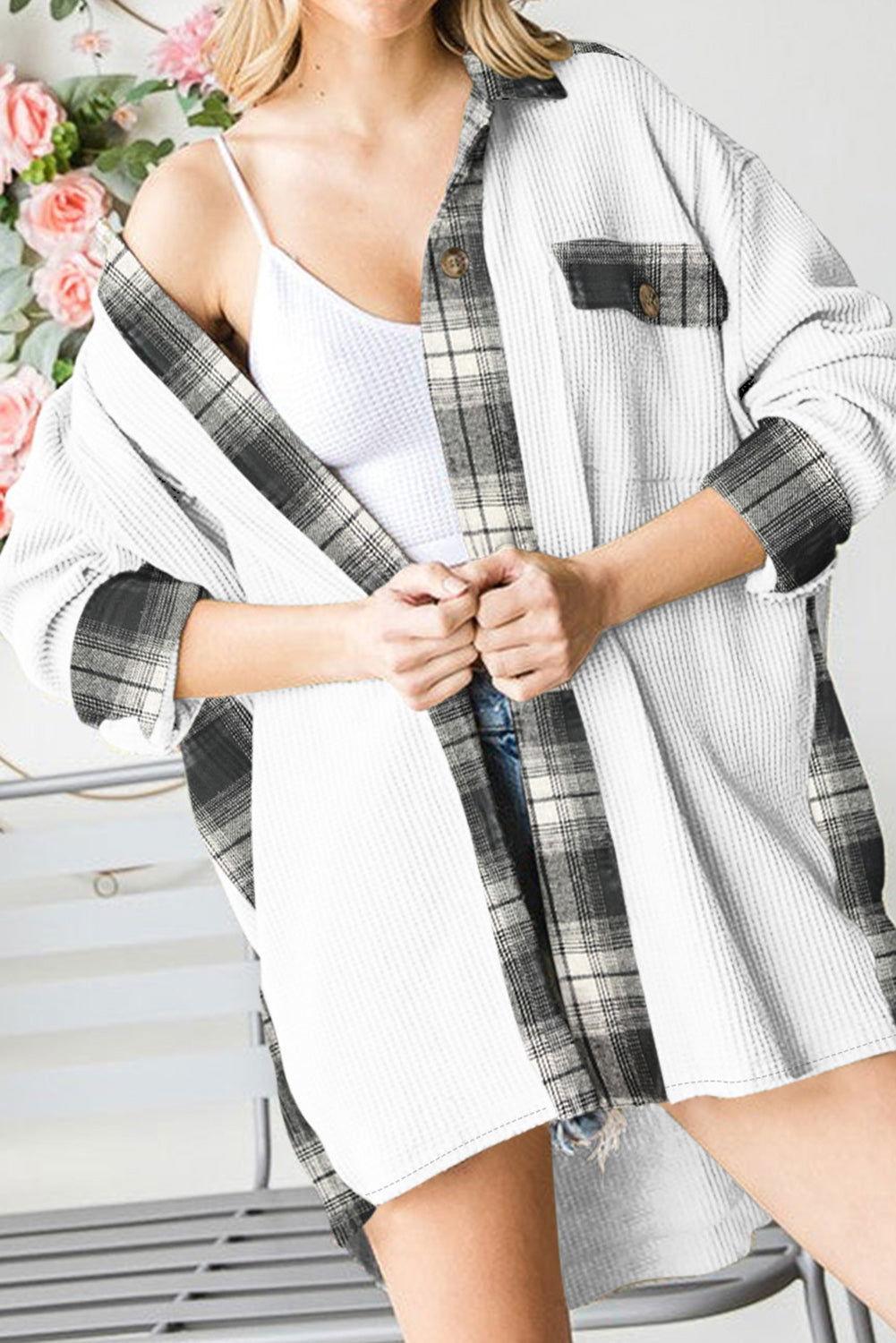 Plaid Button Down Collared Jacket - Clothes For Her Online Store