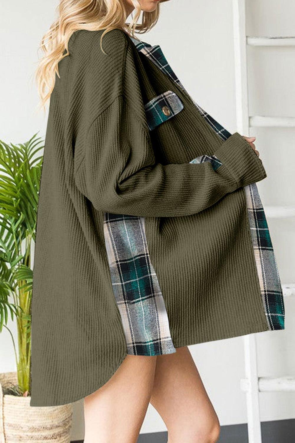 Plaid Button Down Collared Jacket - Clothes For Her Online Store