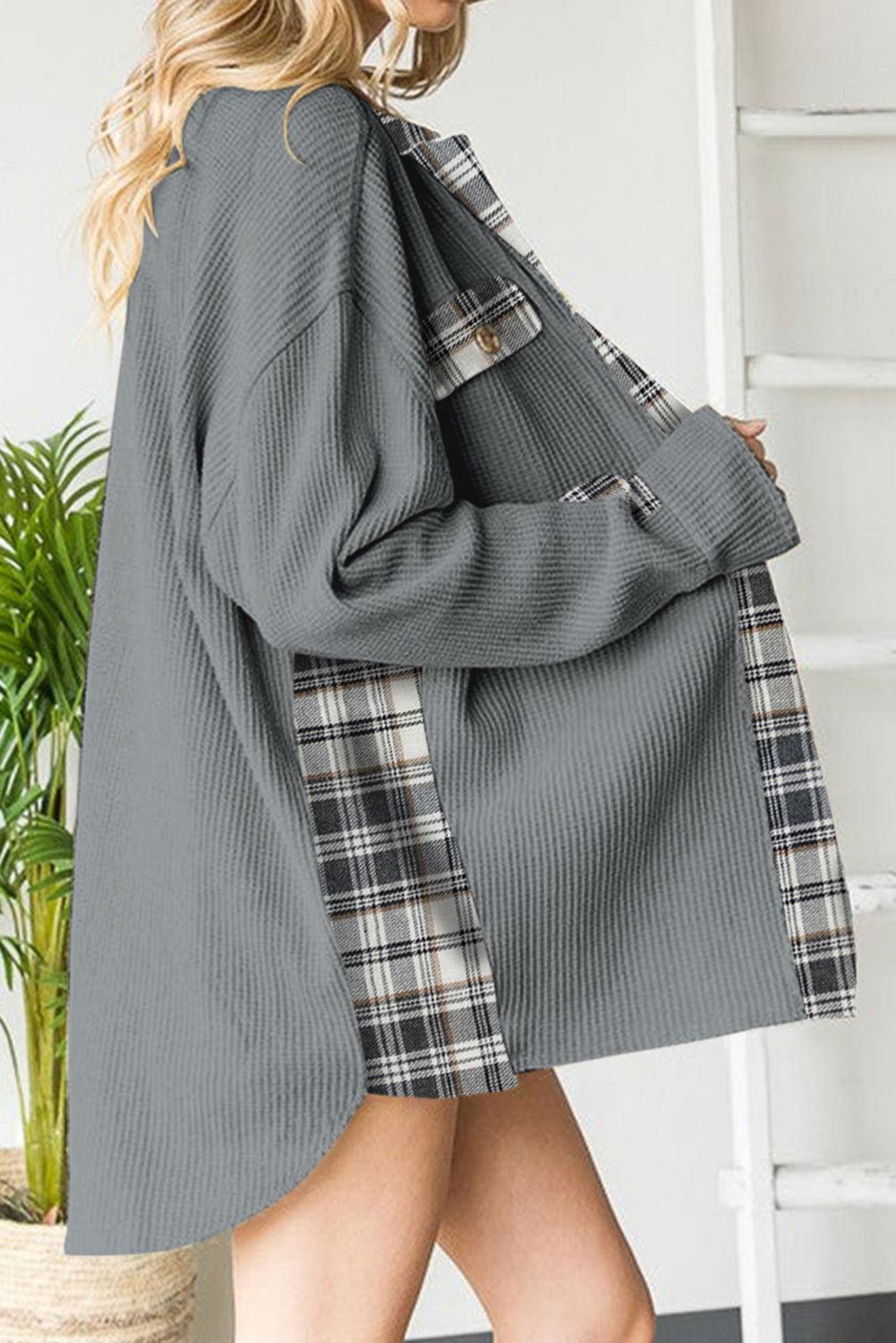Plaid Button Down Collared Jacket - Clothes For Her Online Store
