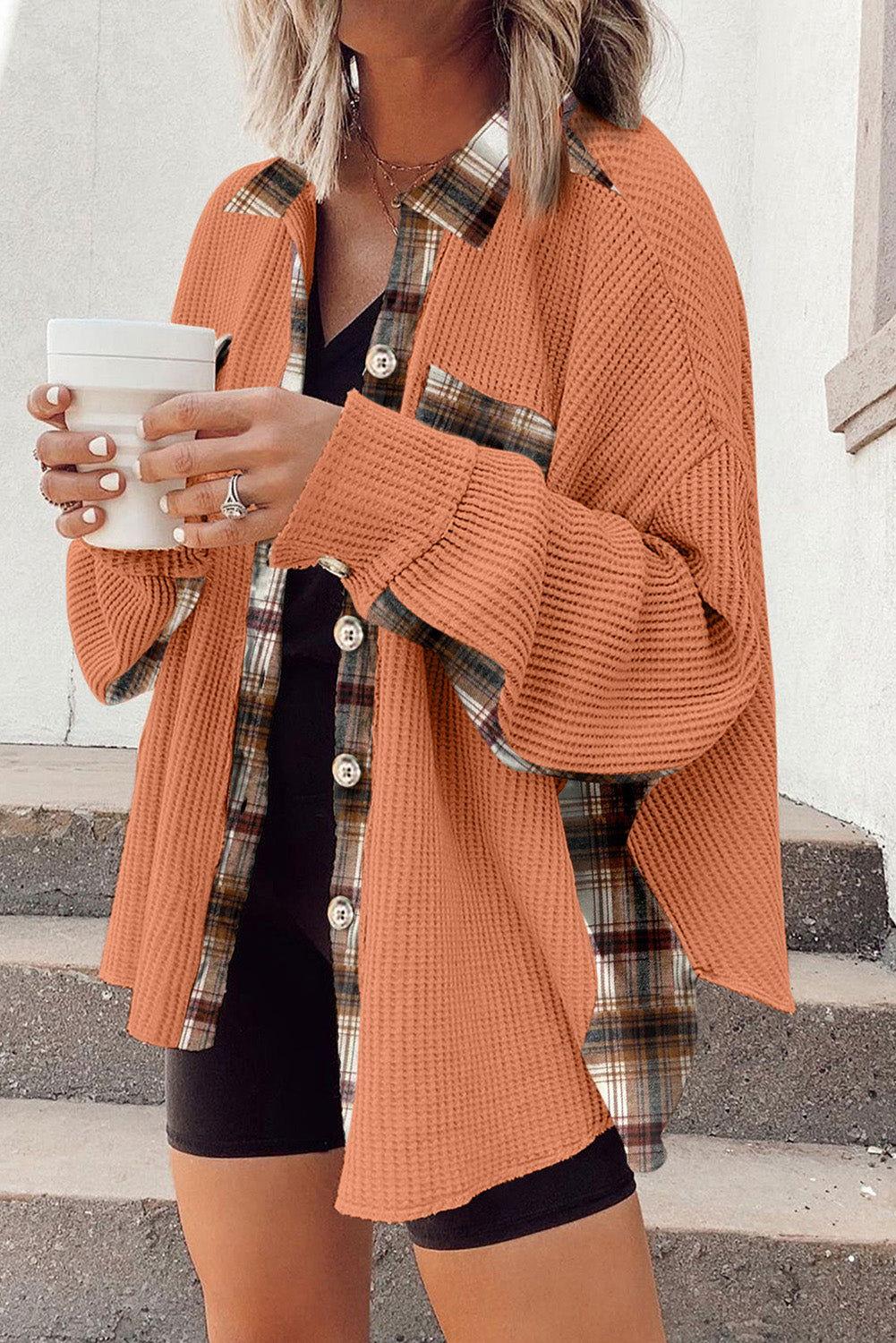 Plaid Button Down Collared Jacket - Clothes For Her Online Store