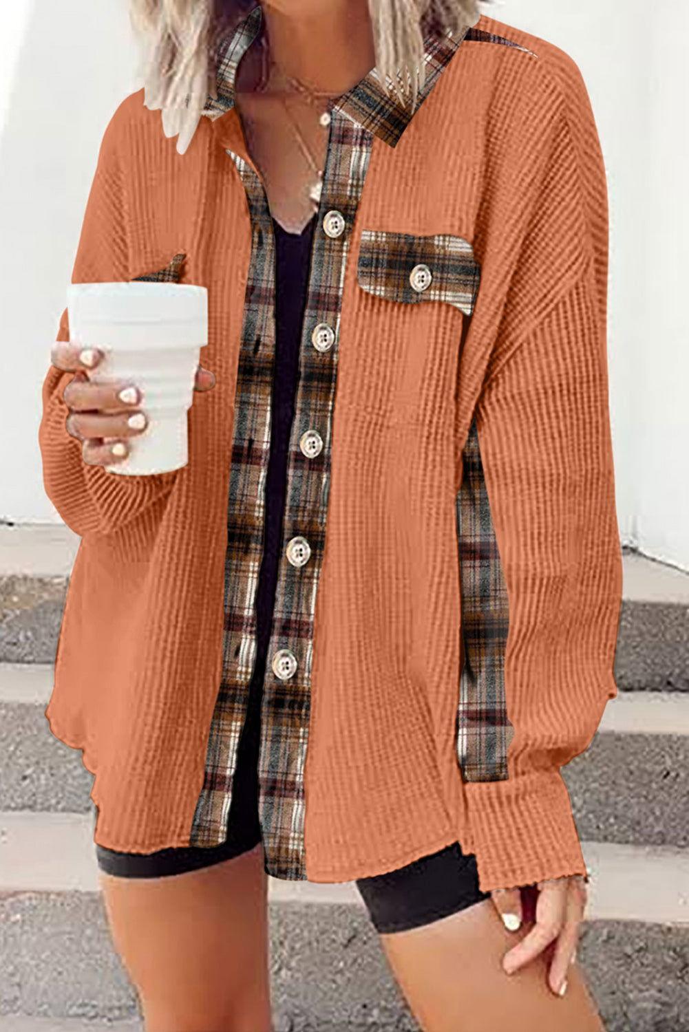 Plaid Button Down Collared Jacket - Clothes For Her Online Store