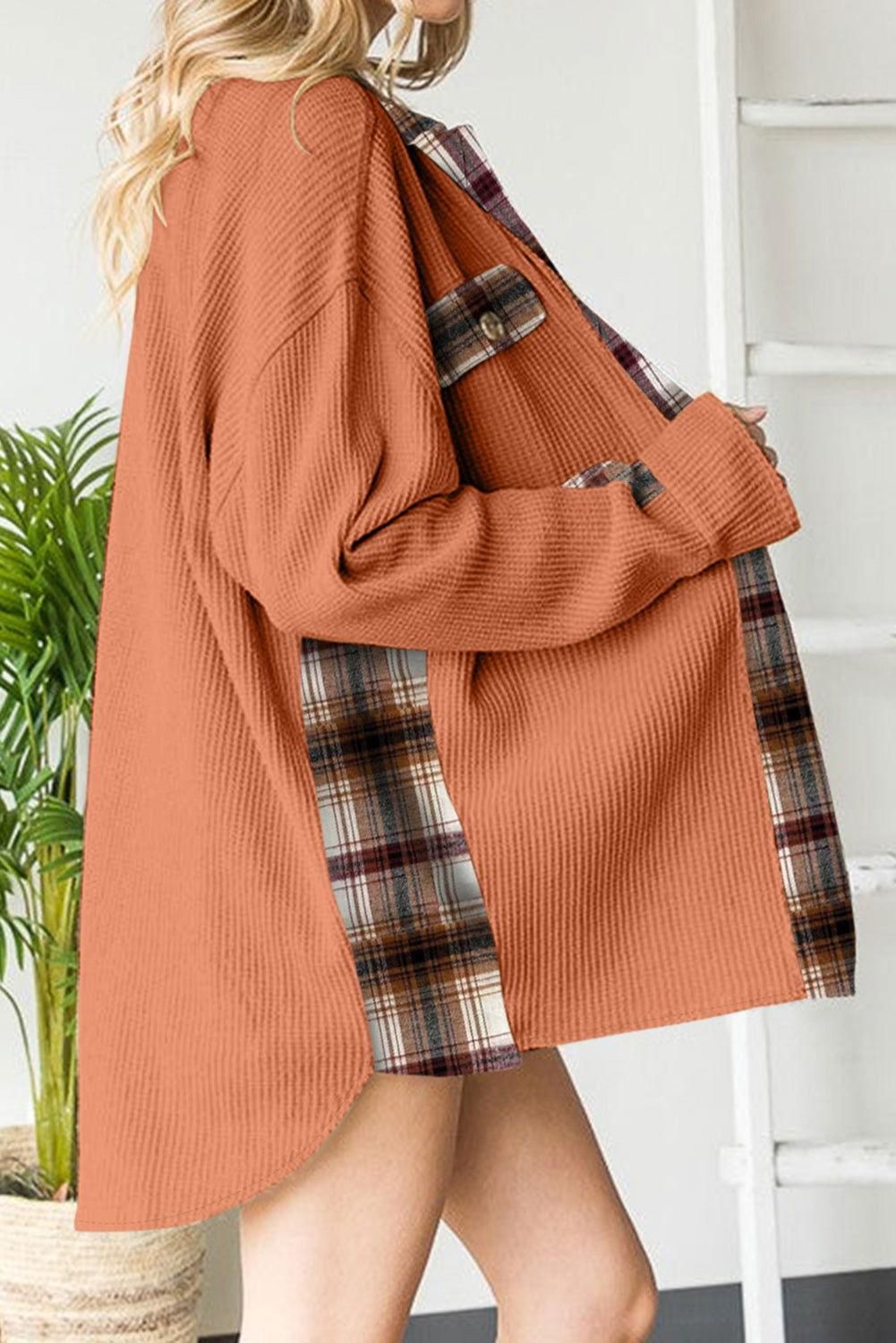 Plaid Button Down Collared Jacket - Clothes For Her Online Store