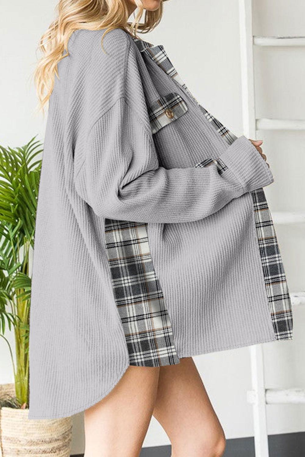Plaid Button Down Collared Jacket - Clothes For Her Online Store