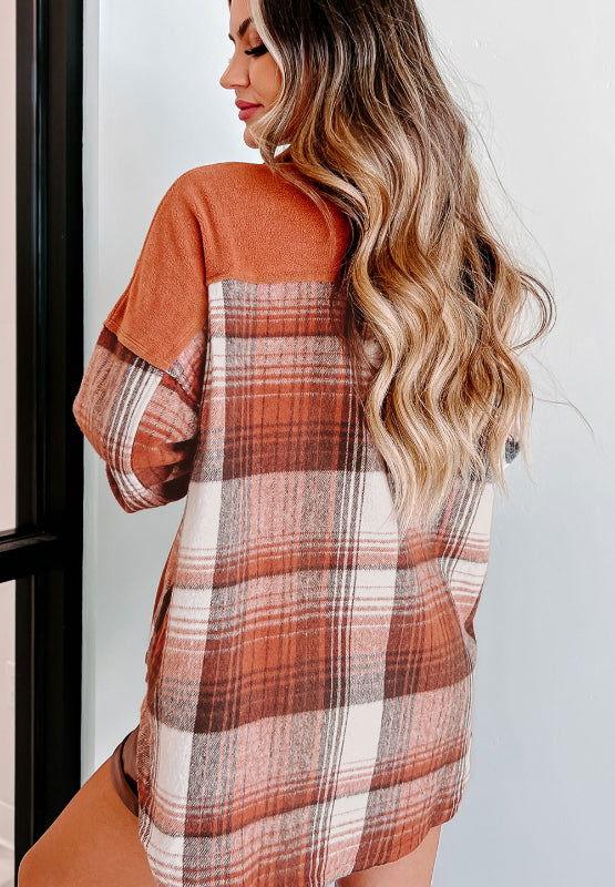 Plaid Button Up Long Sleeve Jacket - Clothes For Her Online Store