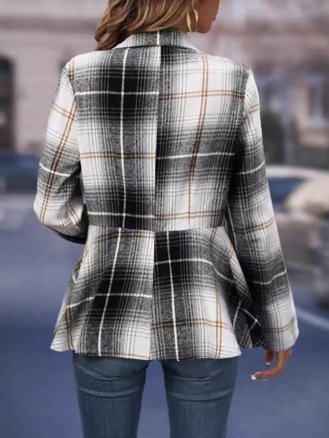 Plaid Button Up Long Sleeve Jacket - Clothes For Her Online Store