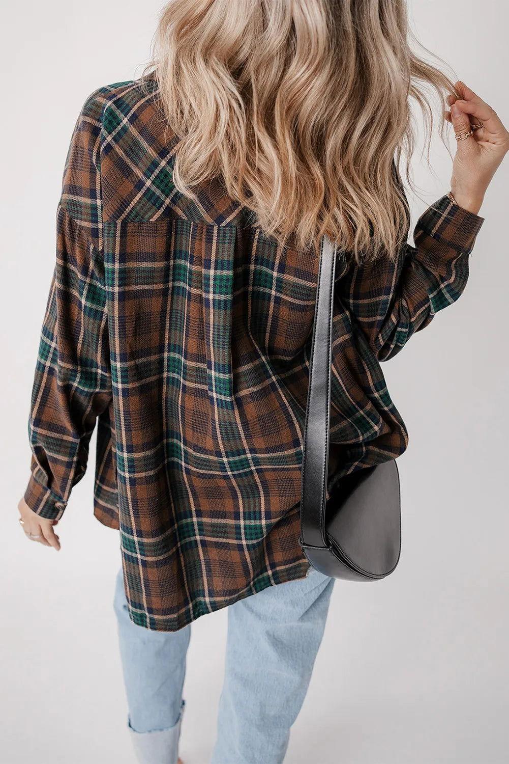 Plaid Button Up Long Sleeve Jacket - Clothes For Her Online Store