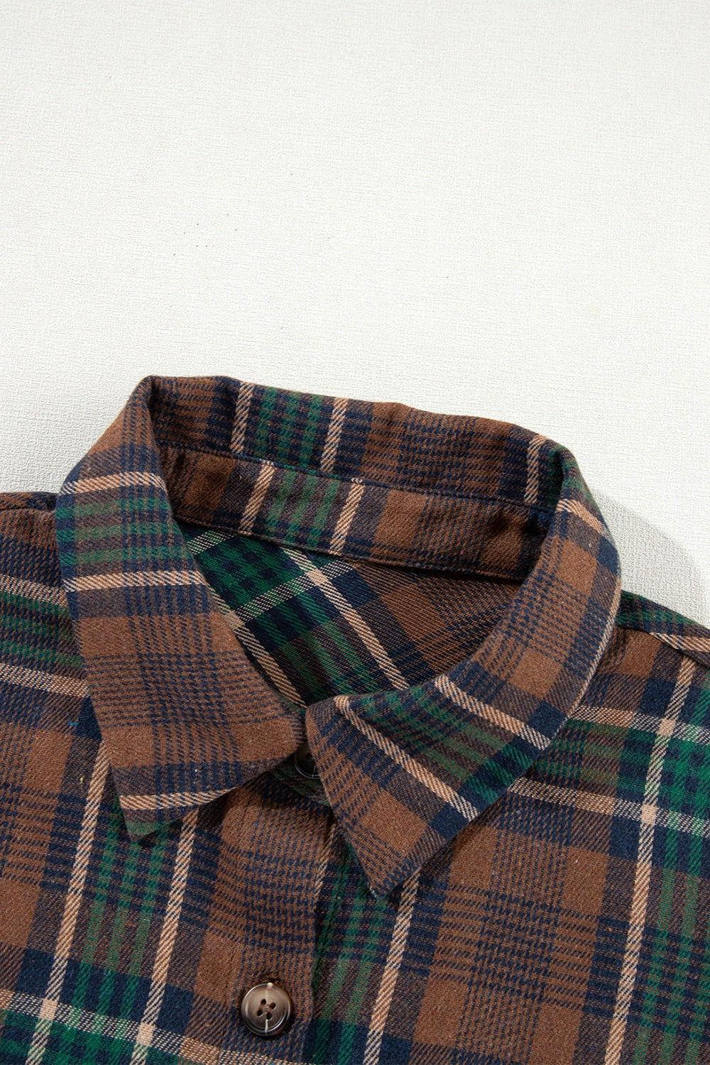 Plaid Button Up Long Sleeve Jacket - Clothes For Her Online Store