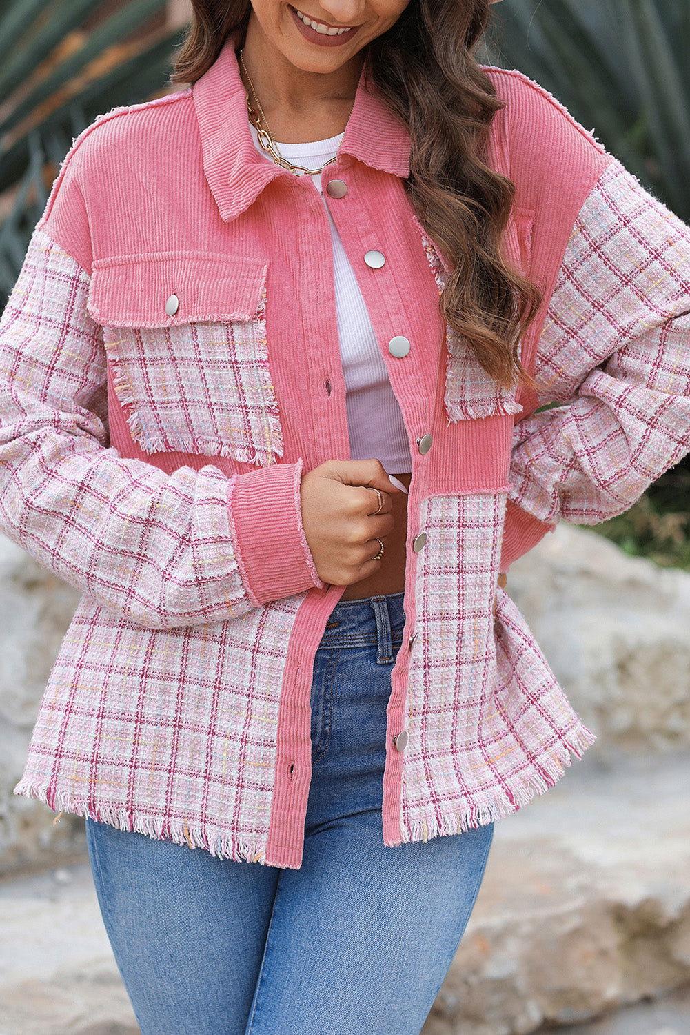 Plaid Button Up Long Sleeve Jacket - Clothes For Her Online Store