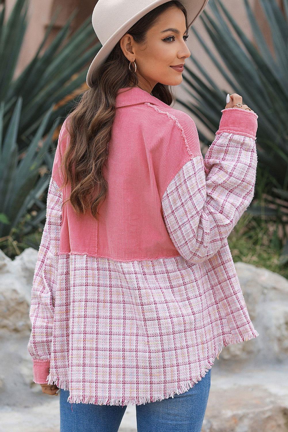 Plaid Button Up Long Sleeve Jacket - Clothes For Her Online Store