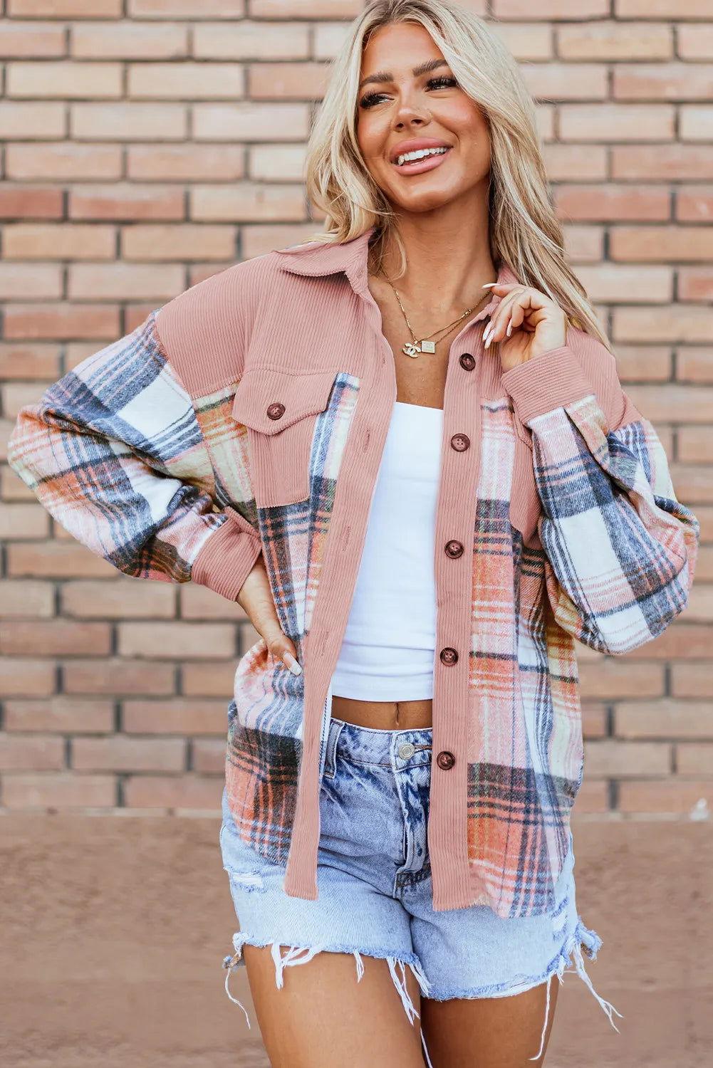 Plaid Button Up Long Sleeve Shacket - Clothes For Her Online Store