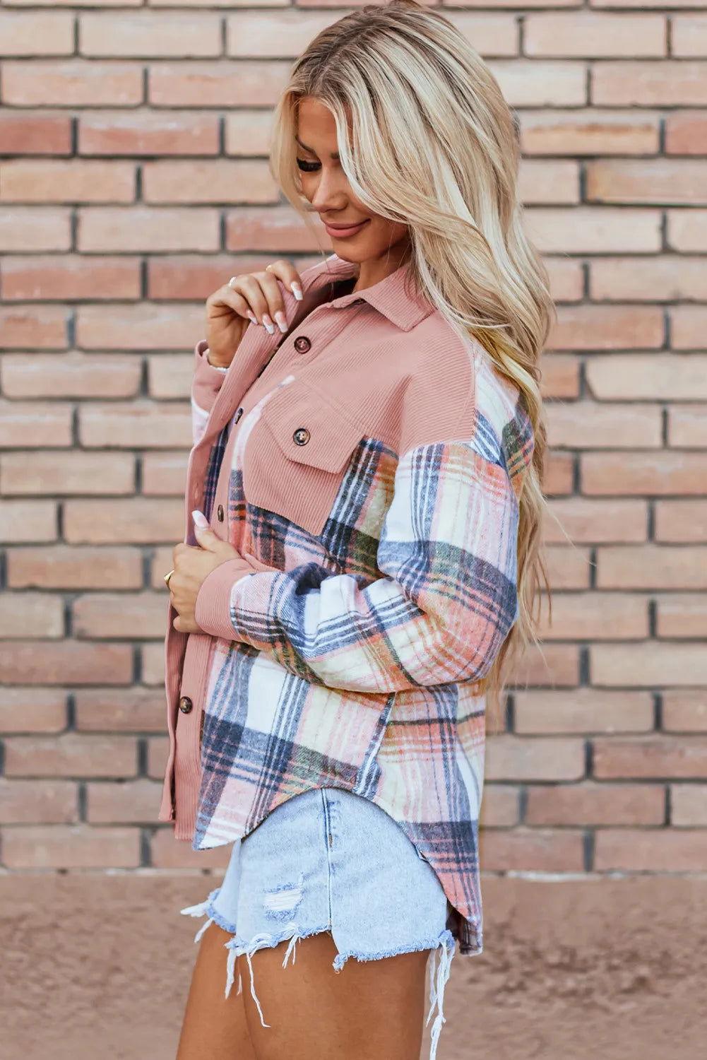 Plaid Button Up Long Sleeve Shacket - Clothes For Her Online Store