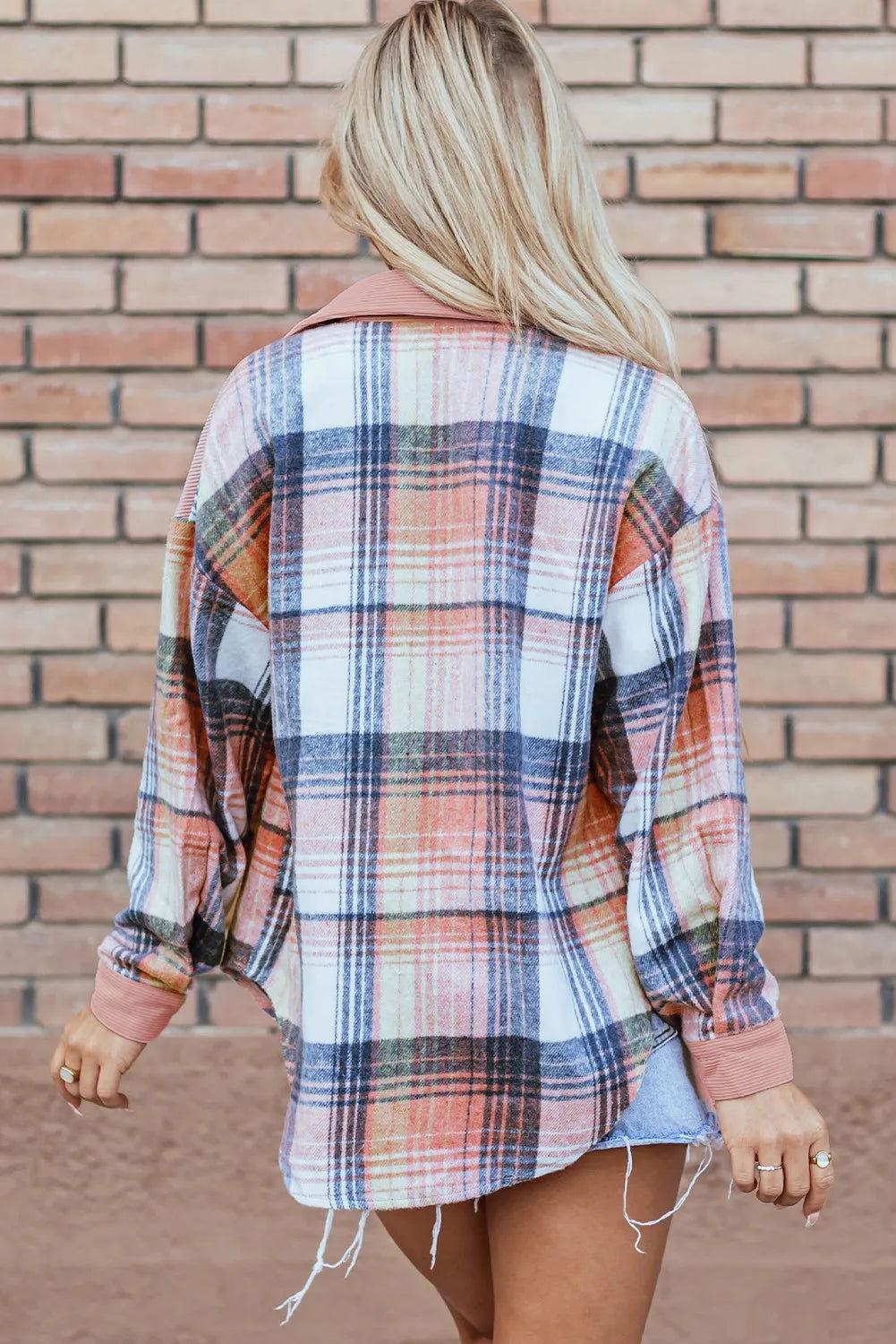 Plaid Button Up Long Sleeve Shacket - Clothes For Her Online Store