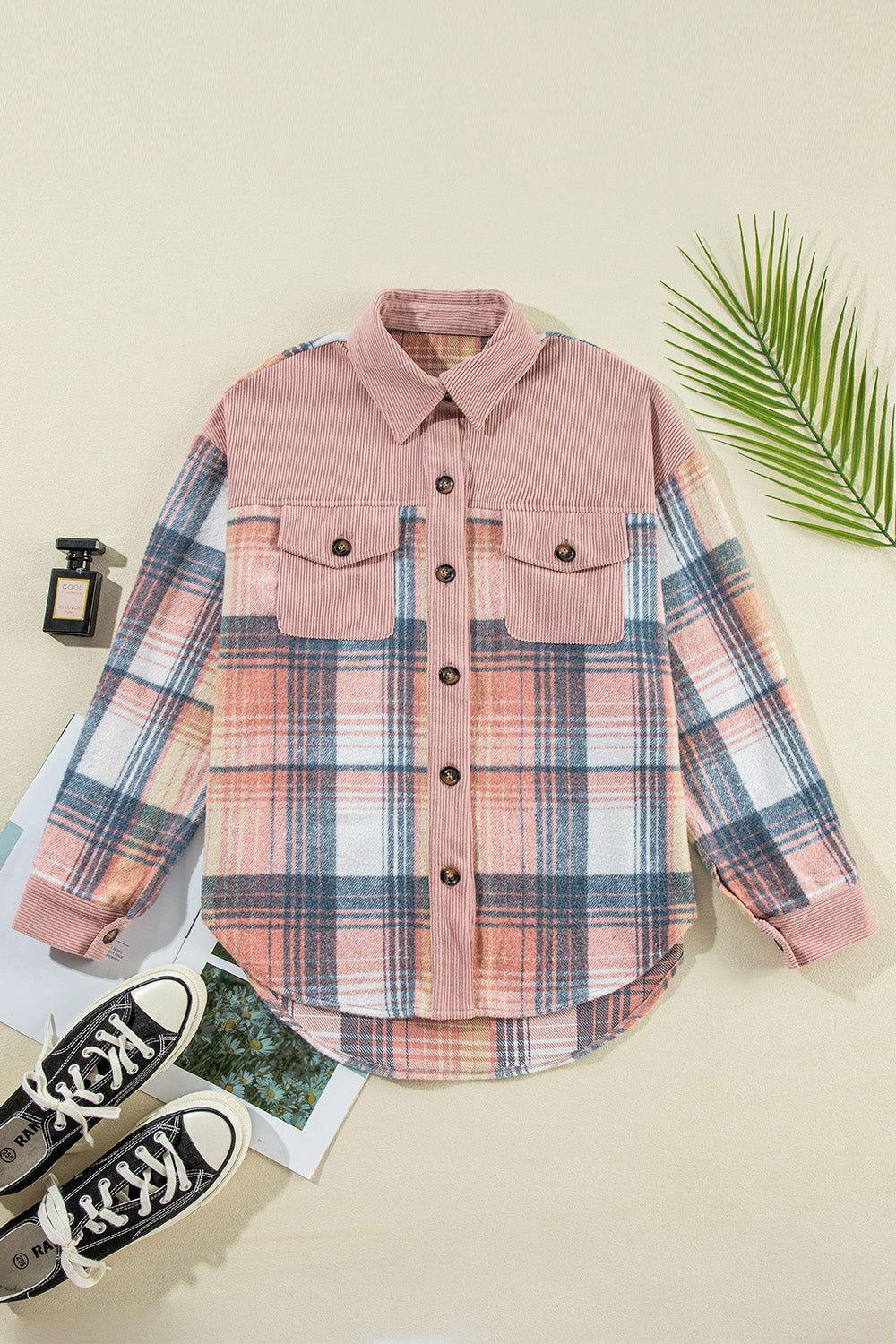 Plaid Button Up Long Sleeve Shacket - Clothes For Her Online Store