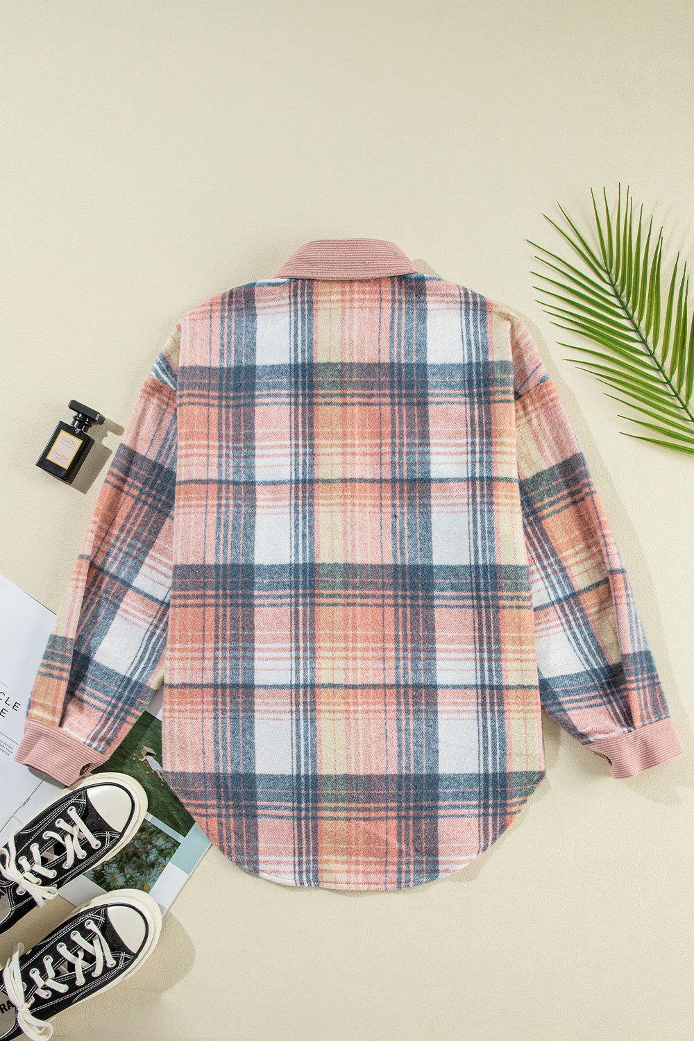 Plaid Button Up Long Sleeve Shacket - Clothes For Her Online Store