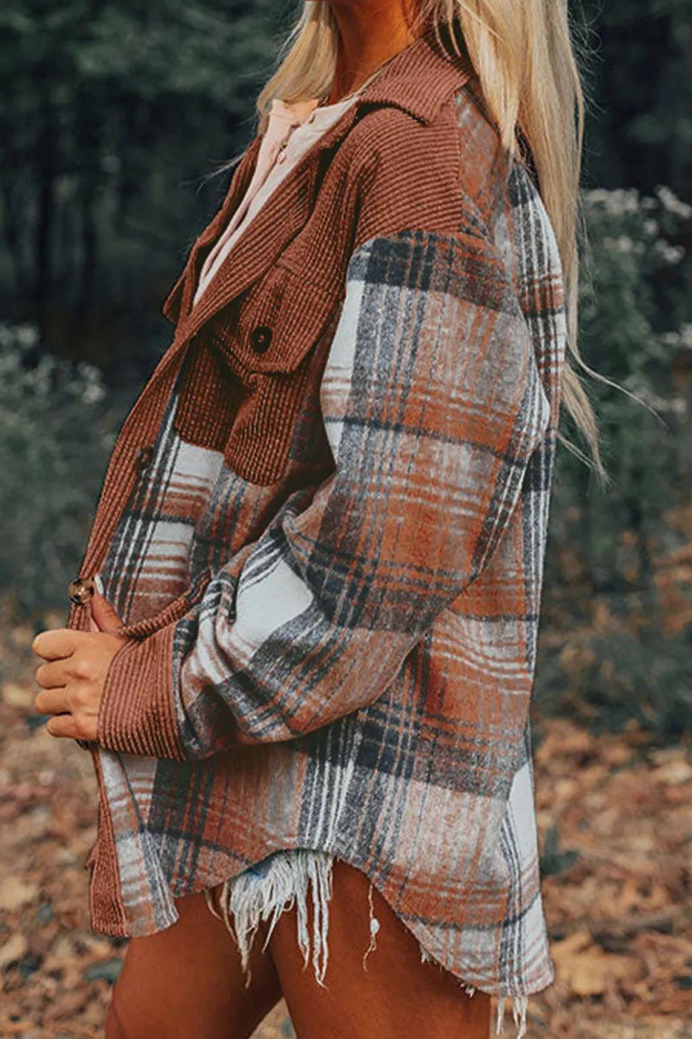 Plaid Button Up Long Sleeve Shacket - Clothes For Her Online Store