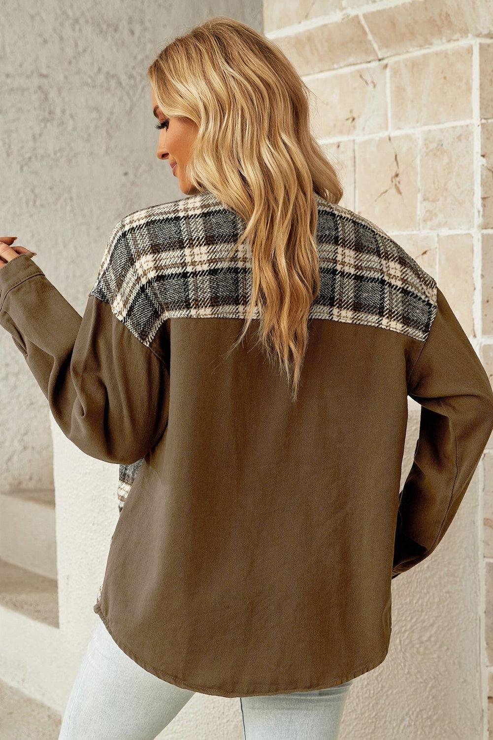 Plaid Collared Denim Jacket - Clothes For Her Online Store