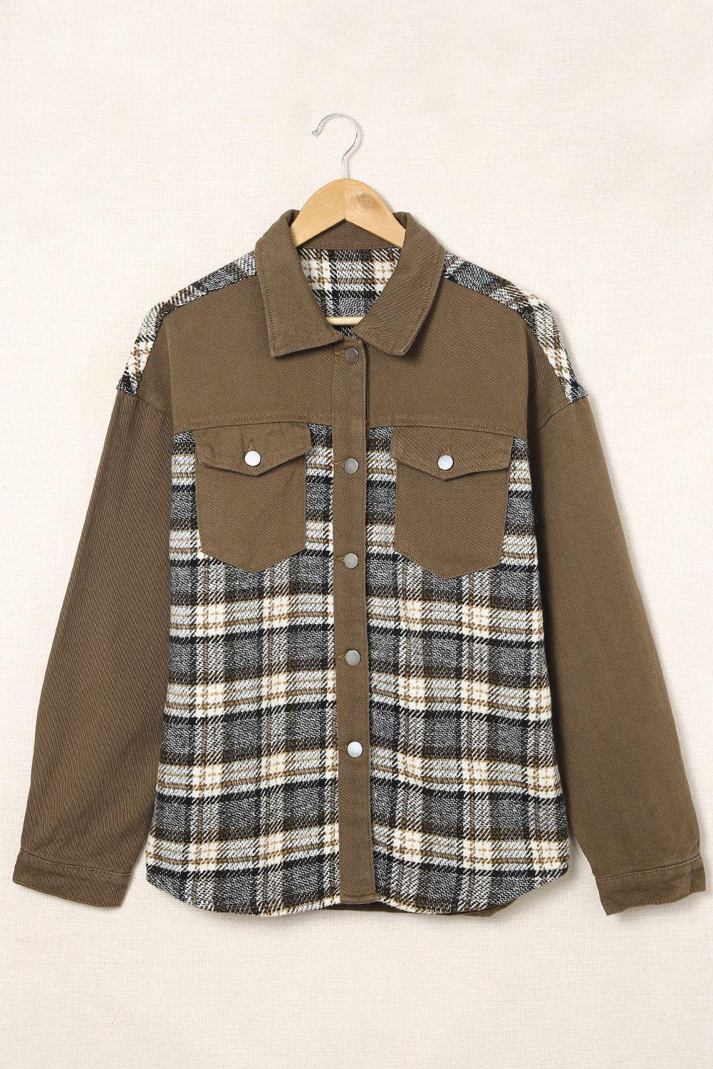 Plaid Collared Denim Jacket - Clothes For Her Online Store