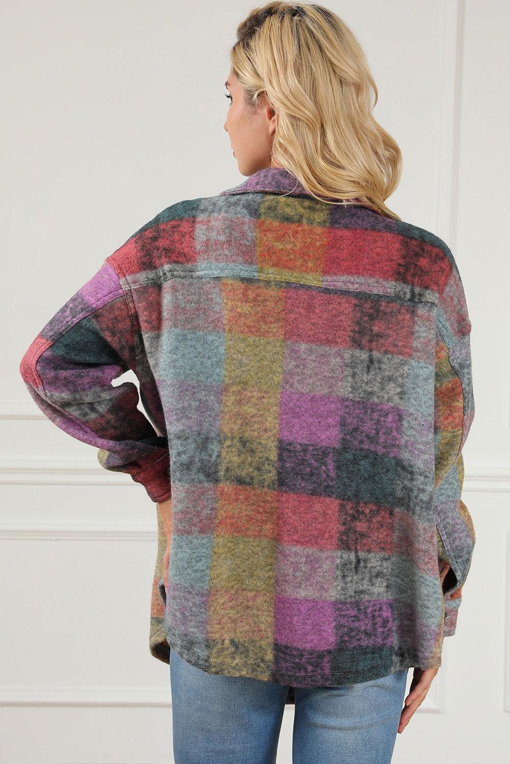 Plaid Collared Neck Button Front Jacket - Clothes For Her Online Store