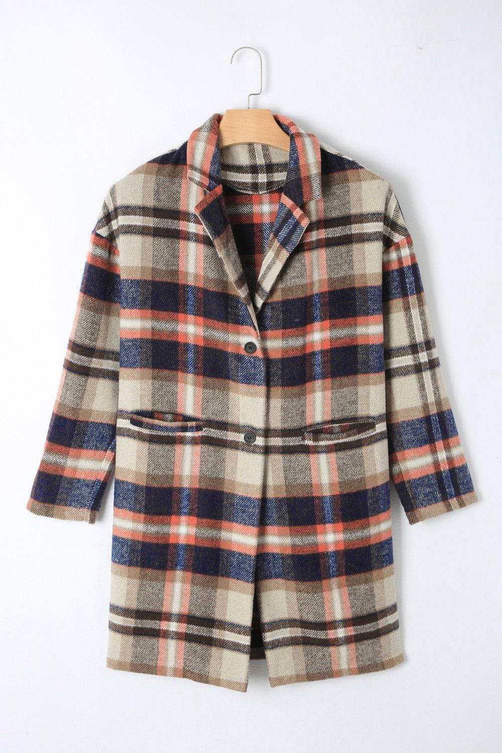 Plaid Longline Jacket with Pockets - Clothes For Her Online Store