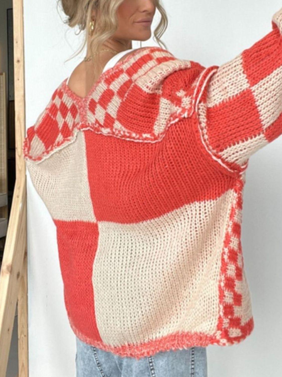 Plaid Open Front Long Sleeve Cardigan - Clothes For Her Online Store
