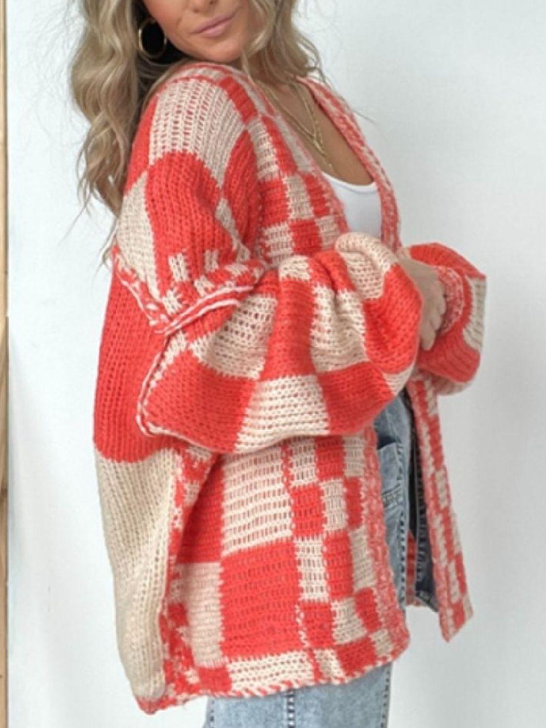 Plaid Open Front Long Sleeve Cardigan - Clothes For Her Online Store