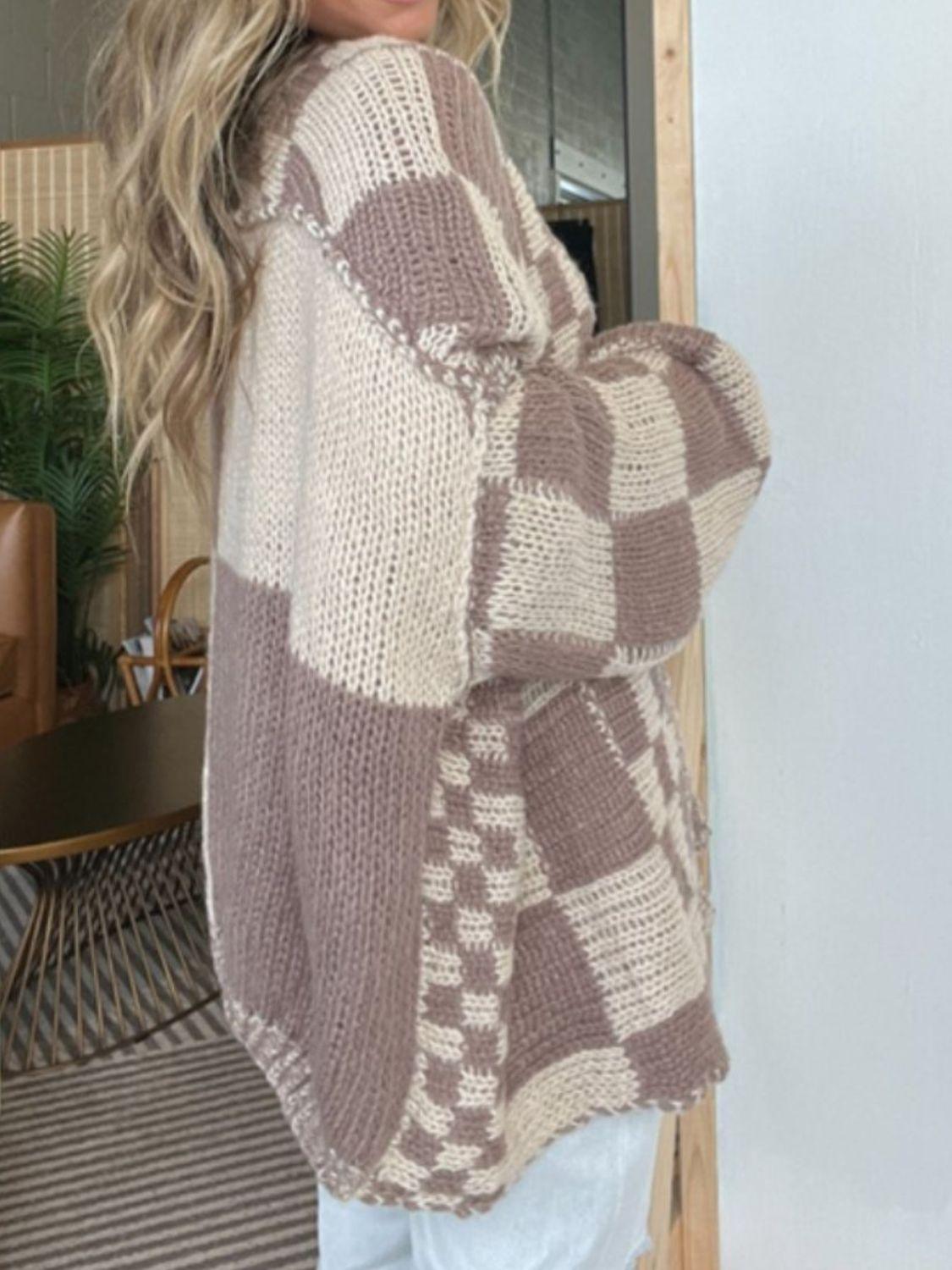 Plaid Open Front Long Sleeve Cardigan - Clothes For Her Online Store