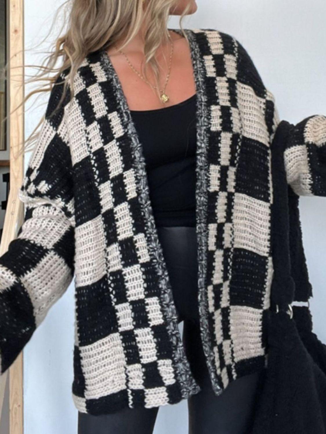 Plaid Open Front Long Sleeve Cardigan - Clothes For Her Online Store