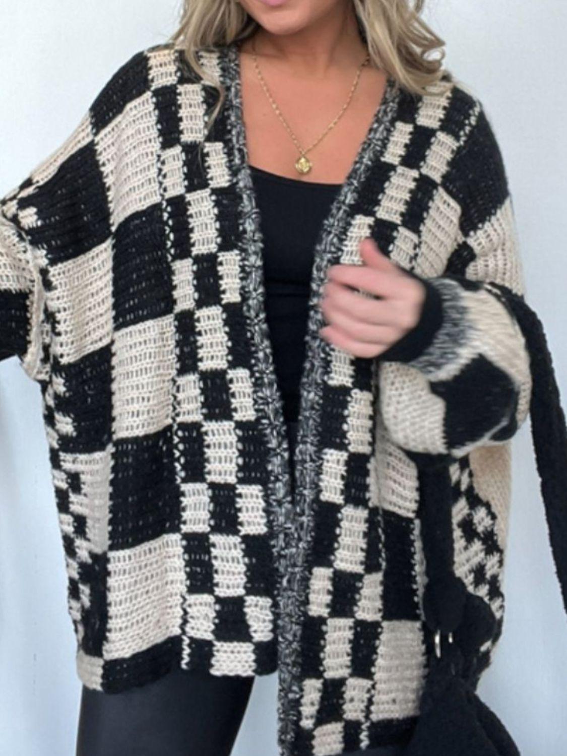 Plaid Open Front Long Sleeve Cardigan - Clothes For Her Online Store