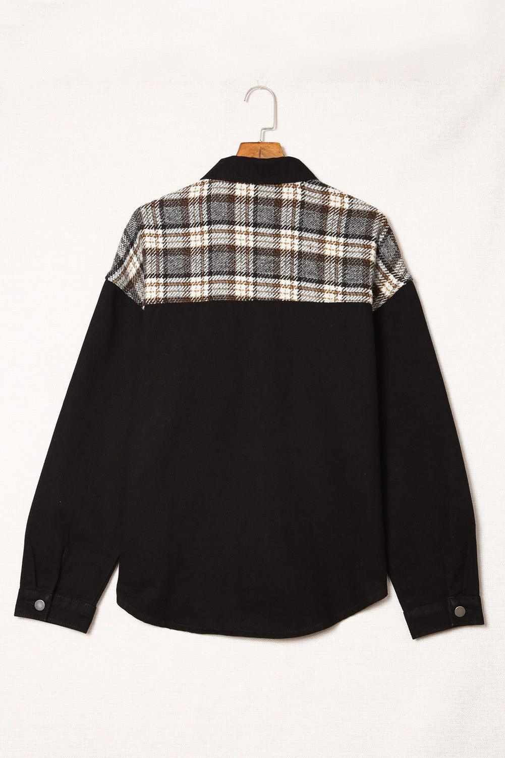 Plaid Pocketed Button Up Denim Jacket - Clothes For Her Online Store